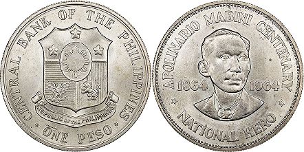 монета Филиппины 1 песо 1964