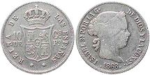 монета Филиппины 10 сентимо 1868