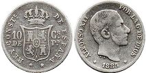 монета Филиппины 10 сентимо 1885