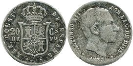 монета Филиппины 20 сентимо 1883