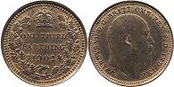 монета Великобритания 1/3 фартинга 1902