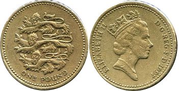 монета Великобритания 1 фунт 1997