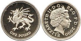 монета Великобритания 1 фунт 2000