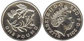 монета Великобритания 1 фунт 2014