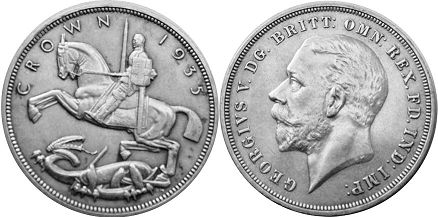 монета Великобритания 1 крона 1935