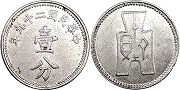 монета Китай 1 фынь 1940