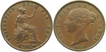 монета Великобритания 1/2 пенни 1854