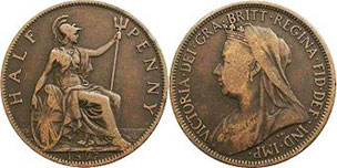 монета Великобритания 1/2 пенни 1897