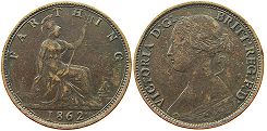 монета Великобритания 1 фартинг 1862