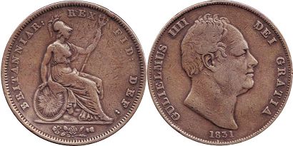 монета Великобритания 1 пенни 1831