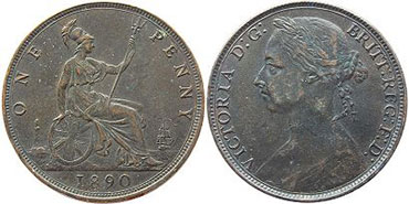 монета Великобритания 1 пенни 1890