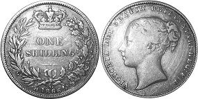 монета Великобритания 1 шиллинг 1866