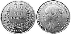 монета Великобритания 6 пенсов 1866