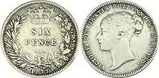 монета Великобритания 6 пенсов 1877