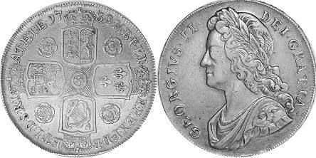 монета Великобритания 1 крона 1739