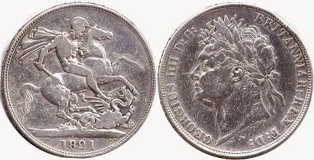 монета Великобритания 1 крона 1821