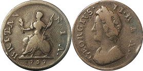 монета Великобритания 1 фартинг 1737