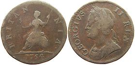монета Великобритания 1 фартинг 1754