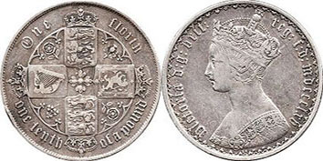 монета Великобритания флорин 1865