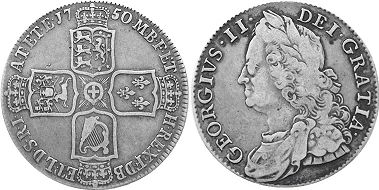 монета Великобритания 1/2 кроны 1750