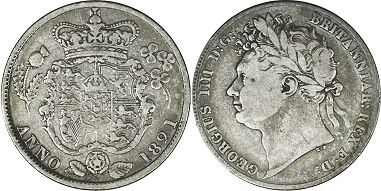 монета Великобритания 1/2 кроны 1821