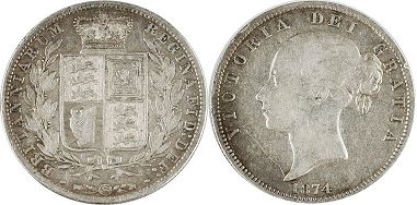 монета Великобритания 1/2 кроны 1874