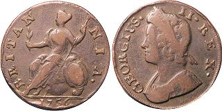 монета Великобритания 1/2 пенни 1736