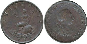 монета Великобритания 1/2 пенни 1799