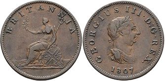 монета Великобритания 1/2 пенни 1807