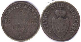 монета Липпе-Детмольд 3 пфеннига 1847