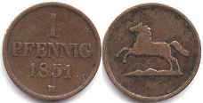 монета Брауншвейг-Вольфенбюттель 1 пфенниг 1851