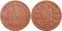 монета Бавария 1 пфенниг 1862