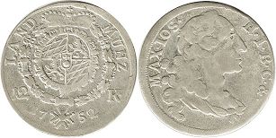 монета Бавария 12 крейцеров 1752