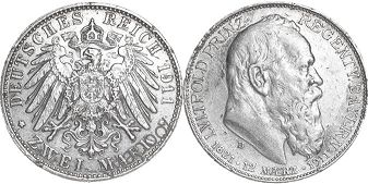 монета Бавария 2 марки 1911