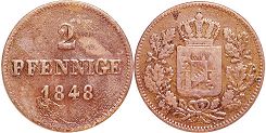 монета Бавария 2пфенниг 1848