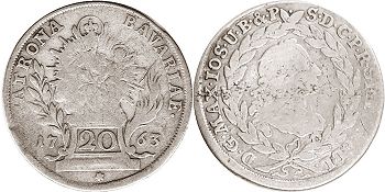 монета Бавария 20 крейцеров 1763