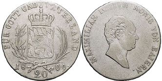 монета Бавария 20 крейцеров 1809