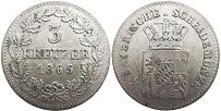 монета Бавария 3 крейцера 1865