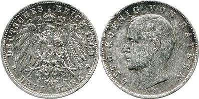 монета Бавария 3 марки 1909
