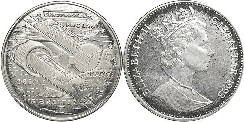 монета Гибралтар 2.8 экю 1993