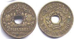 монета Сирия 2,5 пиастра 1940