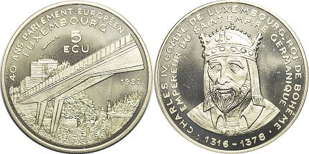 монета Люксембург 5 экю 1992