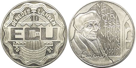 монета Нидерланды 10 экю 1991