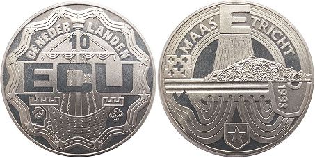 монета Нидерланды 10 экю 1993