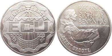 монета Нидерланды 2.5 экю 1990