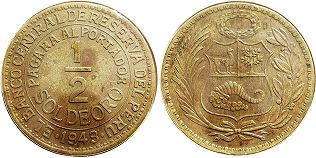 монета Перу 1/2 соль 1943