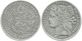 монета перу 1 песета 1880