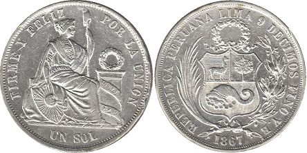 монета Перу 1 соль1867