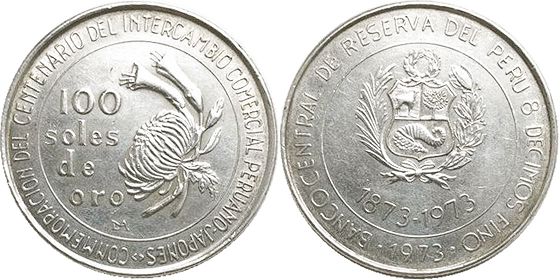 монета Перу 100 солей 1973