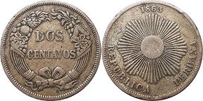 монета Перу 2 сентаво 1863